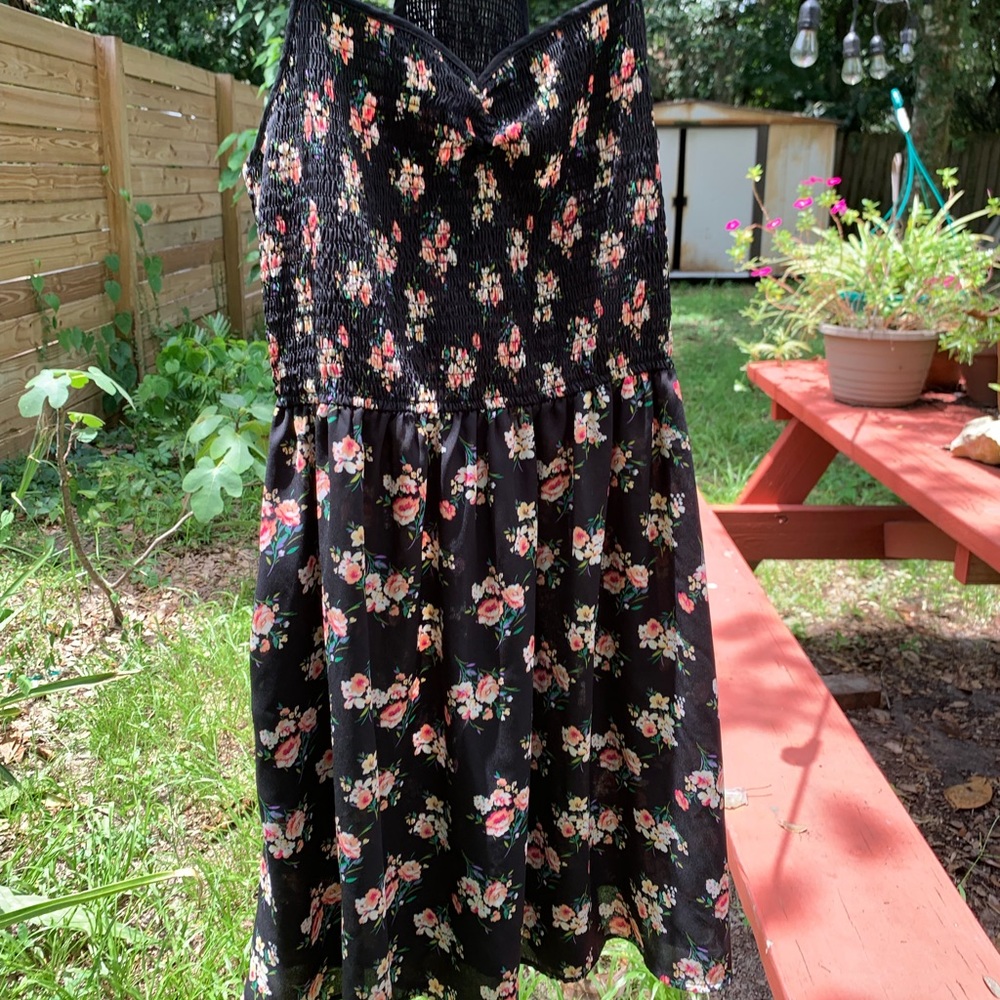 Floral Pattern Black Dress